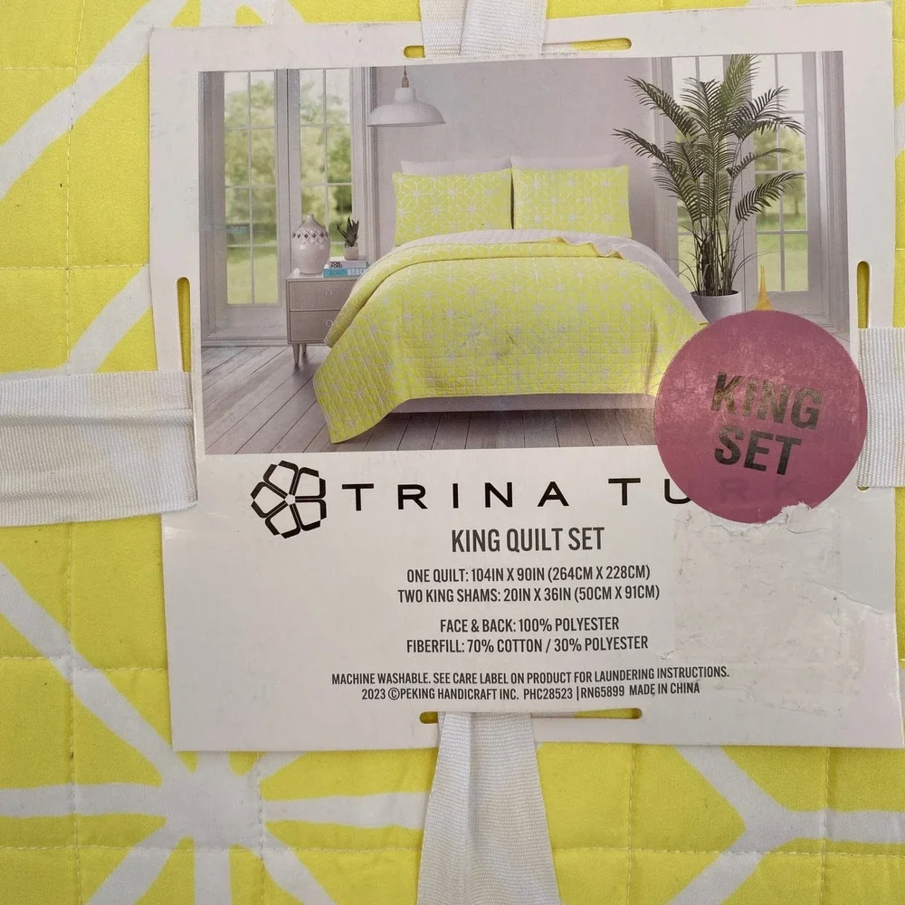Trina Turk Trellis Quilt Set King Yellow Geometric Modern Bedding Colorful Bold